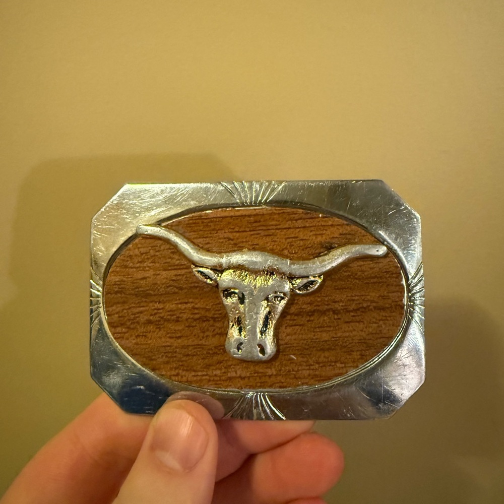 Silver and Brown Longhorn Belt Buckle